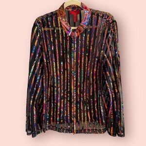Vintage 90s Sheer Mesh Psychedelic Stripe Zip Top | Artsy Statement